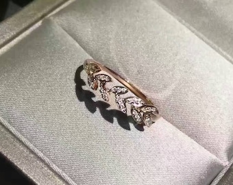 Ten Leaves 18k Rose Gold Diamond Ring Band Engagement Wedding Birthday Anniversary Valentine's