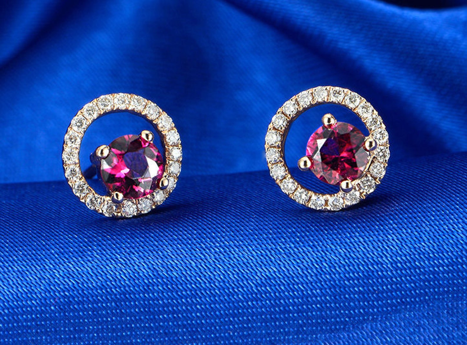 Rubellite Red Tourmaline Diamond 18k Rose Gold Earrings Stud - Etsy