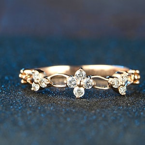 Antique Style Floral Diamond Ring in 18k Rose Gold Victorian Engagement Wedding Birthday Anniversary Valentine's