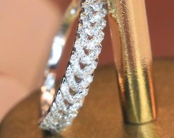 Wheat Diamond Ring in 18k White Gold Wedding Ring Half Eternity Band Birthday Anniversary Valentine's
