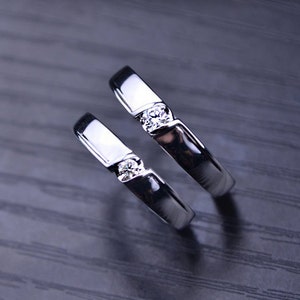 18k White Gold Diamond Ring Wedding Bands His And Hers Set, Couple Ring Set, Matching Ring Bands, 18k Engagement Ring, Engagement Ring Set