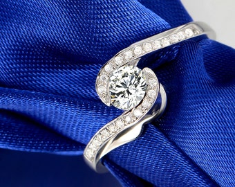 Spiral 18k White Gold Diamond Ring Engagement Wedding Birthday Anniversary Valentine's