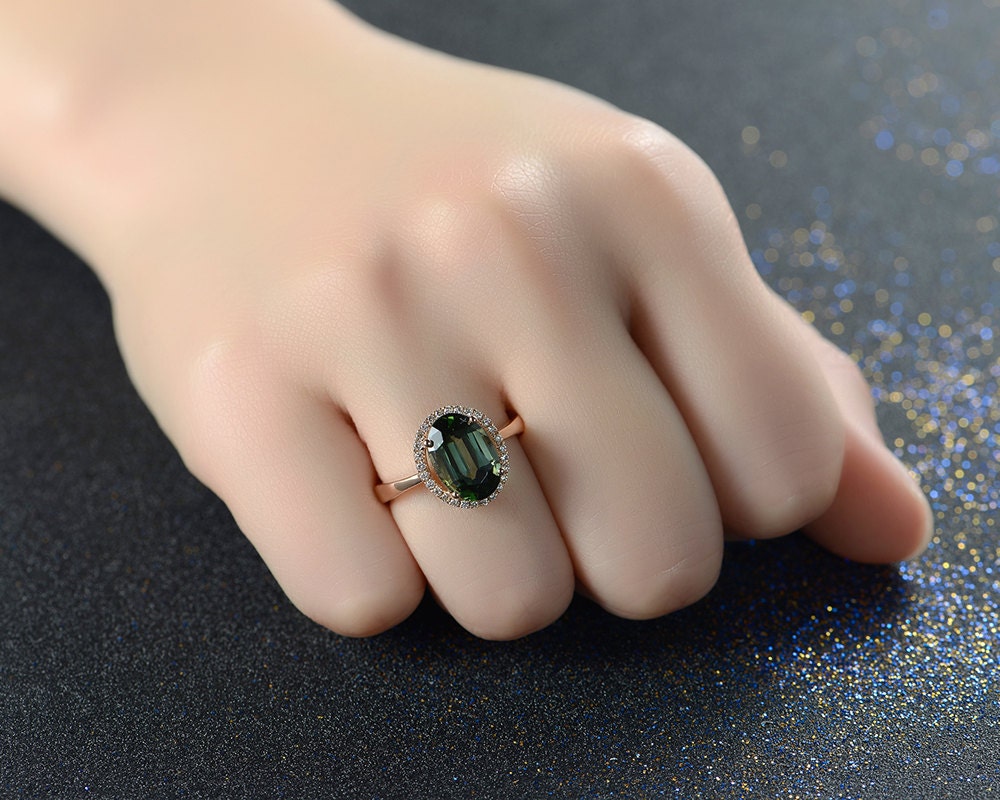 Seafoam  Tourmaline Diamond Halo Ring