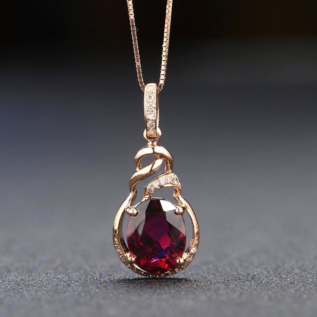 Rubellite Red Tourmaline Diamond in 18k Rose Gold Pendant - Etsy