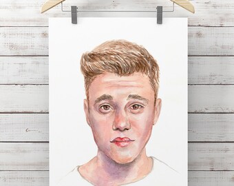 Bieber - High Quality Print, Justin Bieber Illustration, Watercolour Wall Art, Celebrity Room Decor