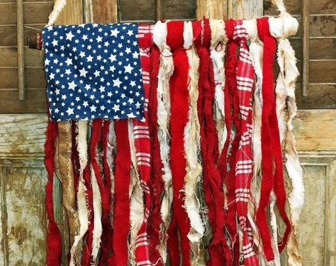 Large Rag Flag Primitive Rag Flag, Rag Scrap Flag, Americana, 4th of July - Etsy