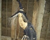 Primitive Spooky Witch Cloth doll Grungy Halloween Skull HAFAIR FAAPFALL