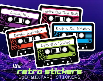 Dungeons and Dragons Mixtape Stickers: Retro Cassette Design