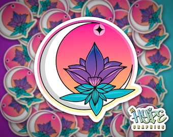 Lotus Moon Vinyl Decal: Waterproof Laptop Sticker