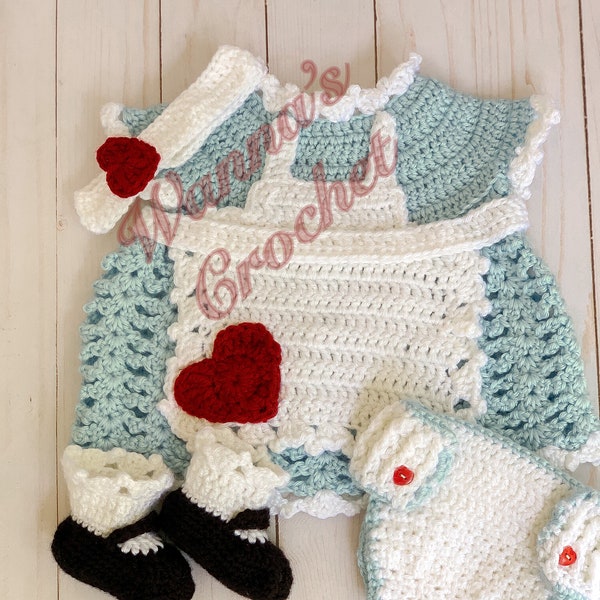 Crochet Alice in Wonderland/baby dress set/baby shower/Halloween costume/baby photo prop