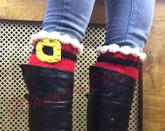 Hand crocheted Santa boot cuffs/  Teens and women accessory/ made to order in several sizes / holiday accessory /