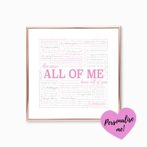 John Legend All Of Me LYRICS print. With your PERSONALISED - Portugal