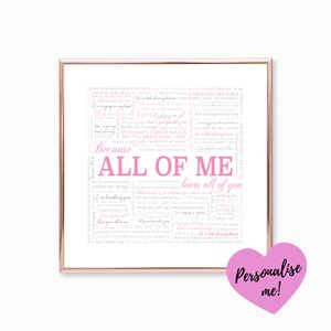 John Legend All Of Me LYRICS print. With your PERSONALISED -  Portugal