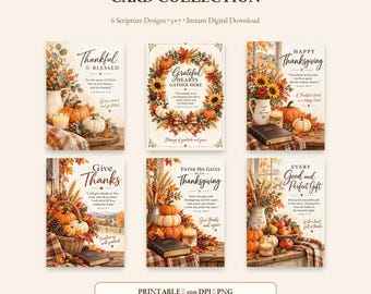 Christliche Thanksgiving-Karten mit Bibelversen, 6 Aquarell-Herbstmotive (Digitaler Download)