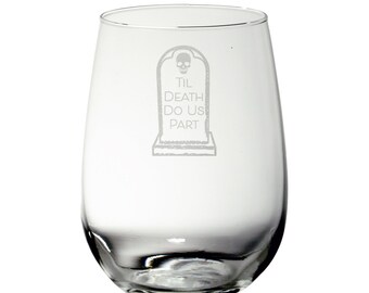 Til Death Do Us Part Spooky Season Wedding Etched Glass