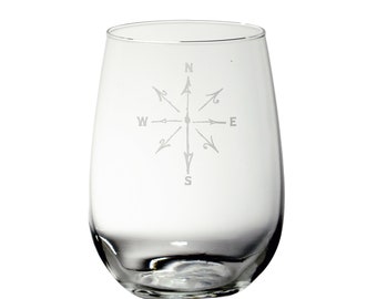 Compass glass - Nautical glass - Directional glass - Travel glass - Travelling Glass Gift