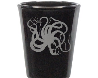 Octopus Steampunk Nautical Etched Shot Glass