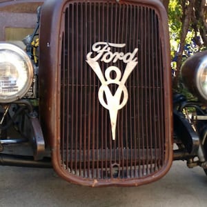 Ford v8 engine sign model t rat rod hot garage antique vintage style