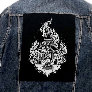 Burning Church Back Patch, Punk Patches, Punk Patch, Sew On Patch, Patches for Jackets, Jacket Patches, Canvas Patch, Patches for Jackets