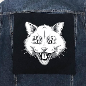 Four Eye Cat Back Patch, Punk, Patches, Sew on Patch, Punk Accessories, Punk Patches, punk vest, Anarchist, Feminist, Socialist, Leftist