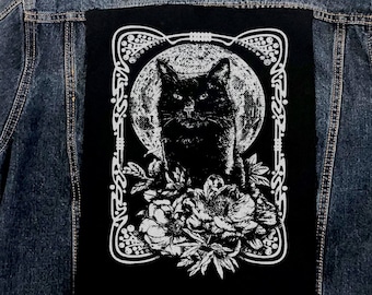 Moon Behind Cat Back Patch, Punk, Patches, Sew on Patch, Punk Accessories, Punk Patches, punk vest, Anarchist, Feminist, Socialist, DIY