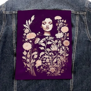 Girl and Flowers Back Patch , Punk, Patches, Sew on Patch, Punk Patches, punk vest, Anarchist, Feminist, goth jacket