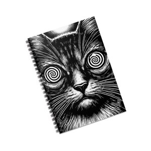 SPIRAL ANTECKNINGSBOK: Anteckningsbok med psykedelisk katt och linjerade sidor, spiralanteckningsbok med goth-katt, anteckningsbok med trippy-katt, anteckningsbok med hallucinerande katt