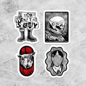 Dark Sticker set of 4, goth stickers, laptop stickers, car sticker, grunge sticker, gore sticker
