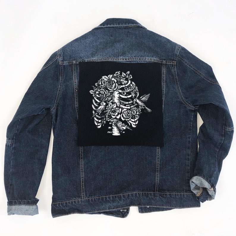 Florals Sew On Patches Punk Clothing Patch Punk Patch Back Patches Black Bird Cage Back Patch