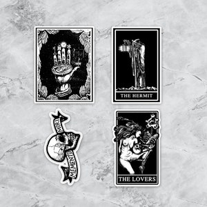 Tarot Sticker Set Of 4, Goth Stickers, Laptop Stickers, Car Sticker, Grunge Sticker, Gore Sticker, Tarot