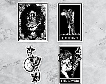 Tarot Sticker Set Of 4, Goth Stickers, Laptop Stickers, Car Sticker, Grunge Sticker, Gore Sticker, Tarot