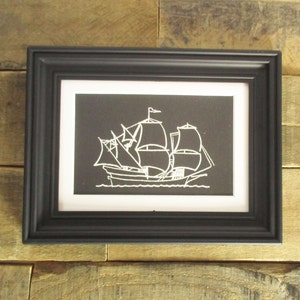 Vintage Minimalist Pirate Ship Print, From a 1970&#39;s Vintage Charlie Brown / Peanuts Book. 5x7 Vintage Pirate Ship Print in Chalkboard Style.