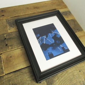 1970&#39;s Minimalist Storm Print. Picture of a Stormy Day / Lightening from a Vintage Children&#39;s Book. Print in 8 x 10 matting.