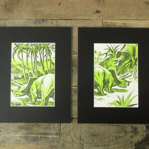2 Vintage Dinosaur 8 x 10 Prints in BRIGHT / Lime Green. Great Vintage Art for Dinosaur Bedroom, Dinosaur Nursery.