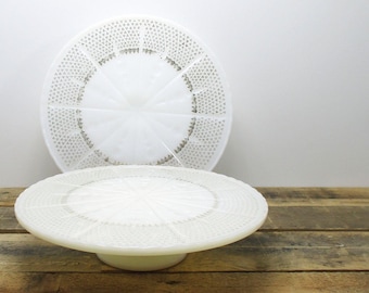Set of TWO Matching Milk Glass Cake Stands - Two Vintage White and Gold Cake Stands, Perfect for a Wedding or Baby Shower Dessert Table!