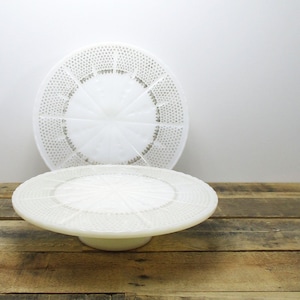 Set of TWO Matching Milk Glass Cake Stands - Two Vintage White and Gold Cake Stands, Perfect for a Wedding or Baby Shower Dessert Table!