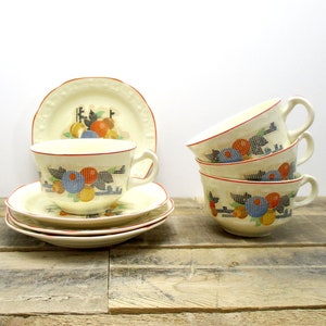 Set of 1940&#39;s dishes by Crooksville China - RARE Needlepoint/ Cross Stitch pattern. Pantry Bak-In Ware set, by Crooksville.