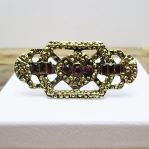 Large Gold and Faux Garnet / Red Rhinestone Brooch. Great Victorian Inspired Brooch.