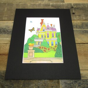 Vintage children&#39;s book print - a lovely, bright yellow Victorian Home. Great gift for someone buying a new home, as a house warming gift.