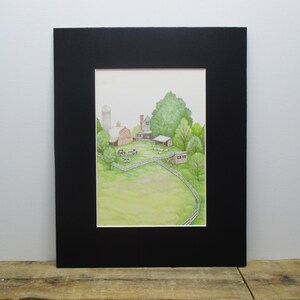1950&#39;s 8 x 10 Farm Illustration / Print. Great Landscape of a Working Farm - Beautiful Colors and Art Style, Pulled from a Vintage Book.