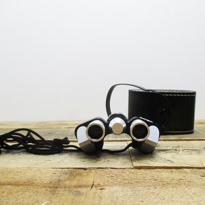 Vintage Miniature Binoculars by Universal - Industrial Style Black and Silver Field Glasses with Case. Perfect for a Binocular Collection!