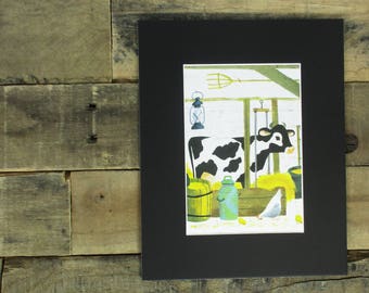 1960's Farm / Cow Print from a Vintage Children's Book, 'A Day on the Farm'. Perfect for a Vintage, Farm Nursery