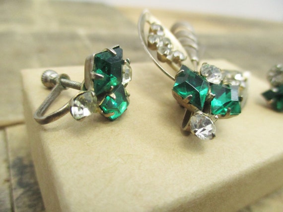 Emerald Green Rhinestone Earrings and Matching Br… - image 2