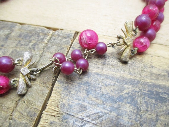 1960's Fuchsia / Dark Pink Beaded Necklace, by Co… - image 4