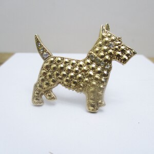 Vintage Scottie Dog Pin by the 1928 Jewelry Company. Faux Marcasite and Gold Toned Scottish Terrier Brooch. Adorable Scottie Gift!