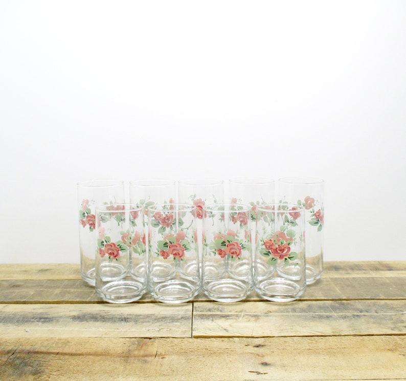 vintage rose drinking glasses