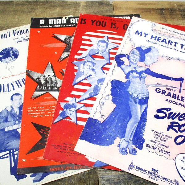 FOUR Sets of 1940's and 1950's Movie / Warner Brothers / Universal Studios Sheet Music. Classic movie sheet music - great gift for film buff