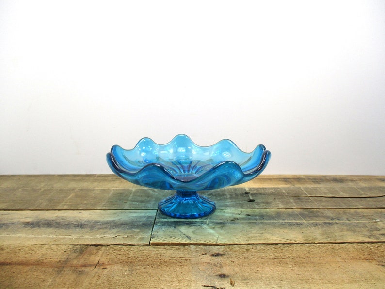 Bright Blue 1960 S Viking Glass Decorative Bowl Funky Etsy