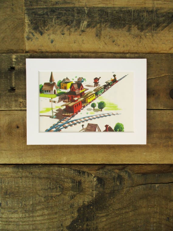 Colorful Vintage Train Illustration / Print from a 1950's Disney Children's Book. Perfect 5 x 7 Print for a Train Nursery or Train Bedroom!