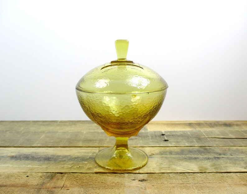Bright and Sunny Yellow Glass Candy Dish With Lid in Art Deco Etsy